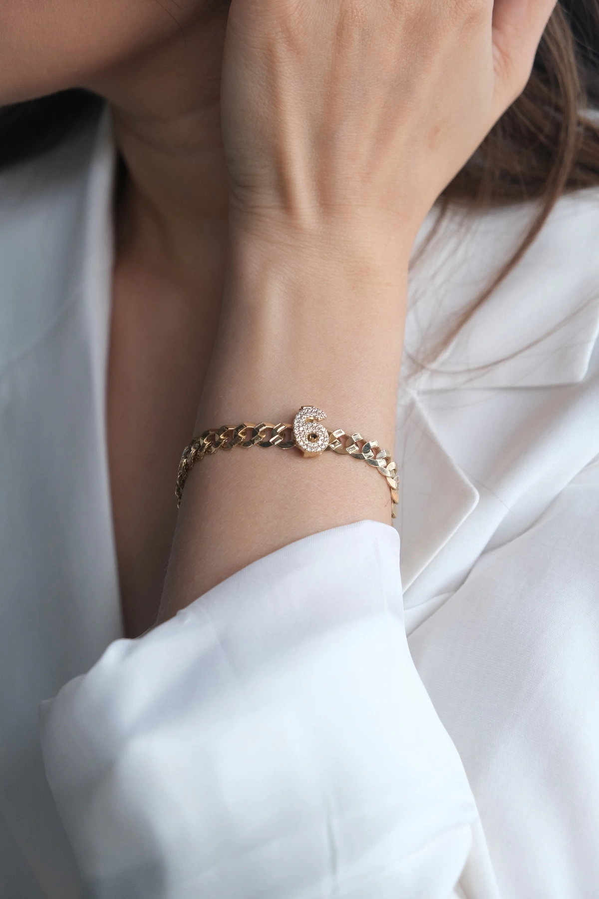 Asil 14 Ayar ÇağlaXEma Taşlı 6 Rakamı Altın Bileklik Charmı CHR27