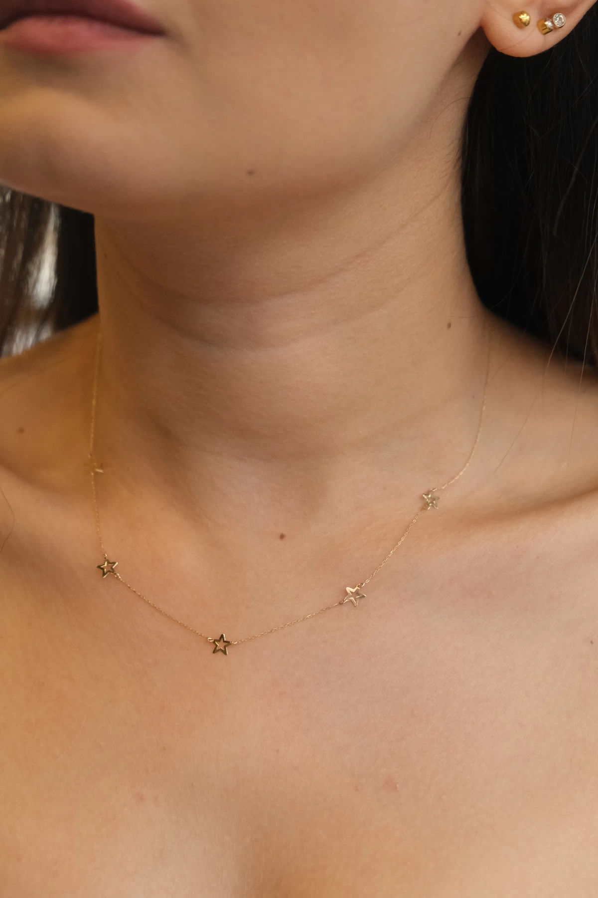 Asil 14 Ayar Yıldızlı Minimal Altın Kolye KLY3016