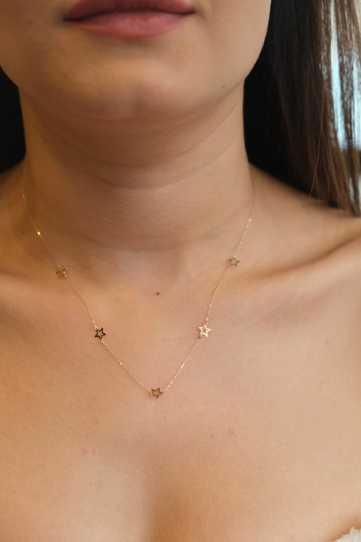 Asil 14 Ayar Yıldızlı Minimal Altın Kolye KLY3016