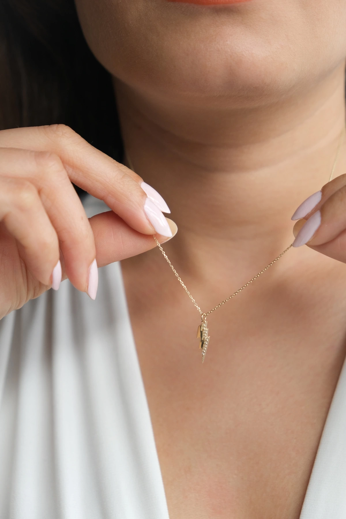 Asil 14 Ayar Taşlı Şimşek Altın Kolye KLY3494