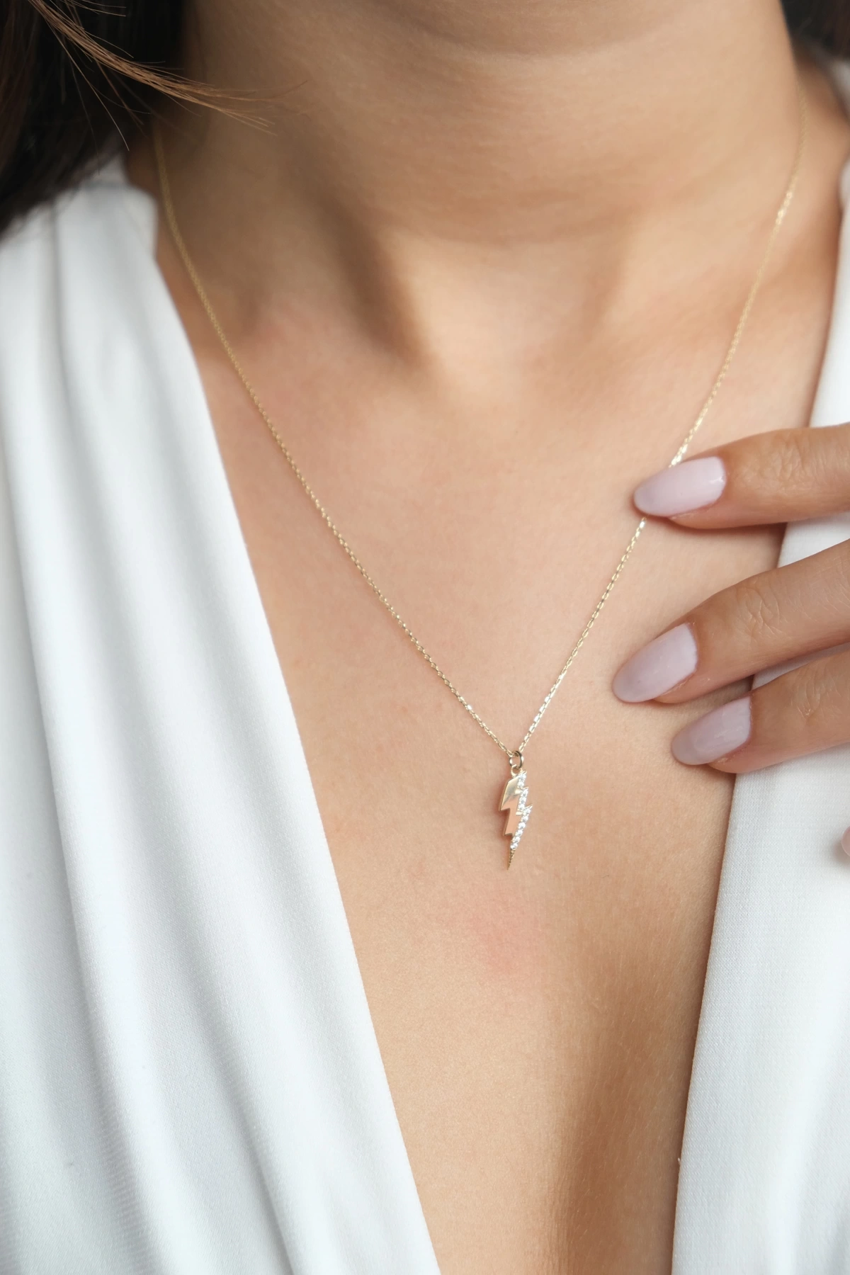 Asil 14 Ayar Taşlı Şimşek Altın Kolye KLY3494