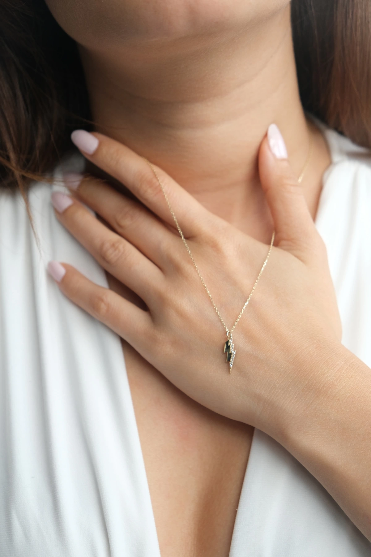 Asil 14 Ayar Taşlı Şimşek Altın Kolye KLY3494