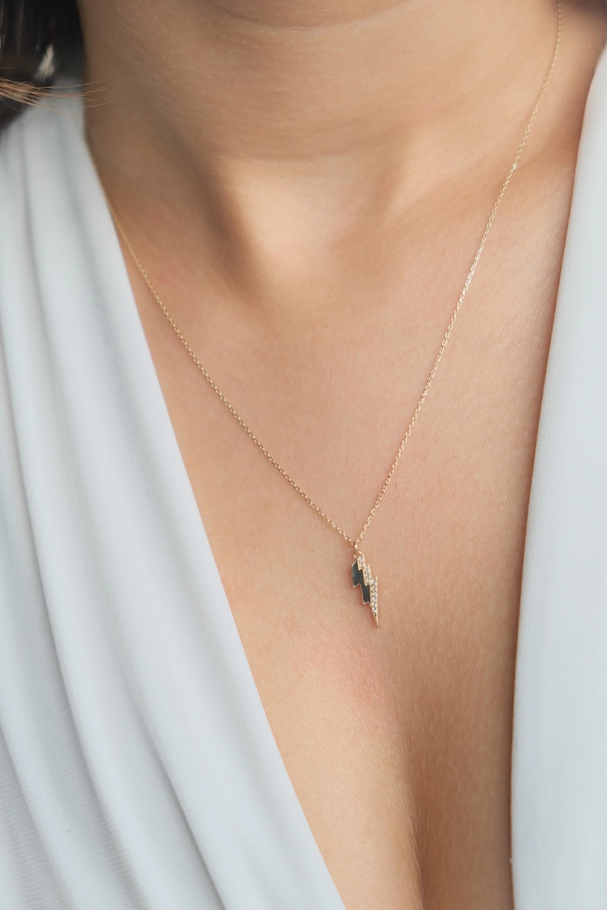 Asil 14 Ayar Taşlı Şimşek Altın Kolye KLY3494