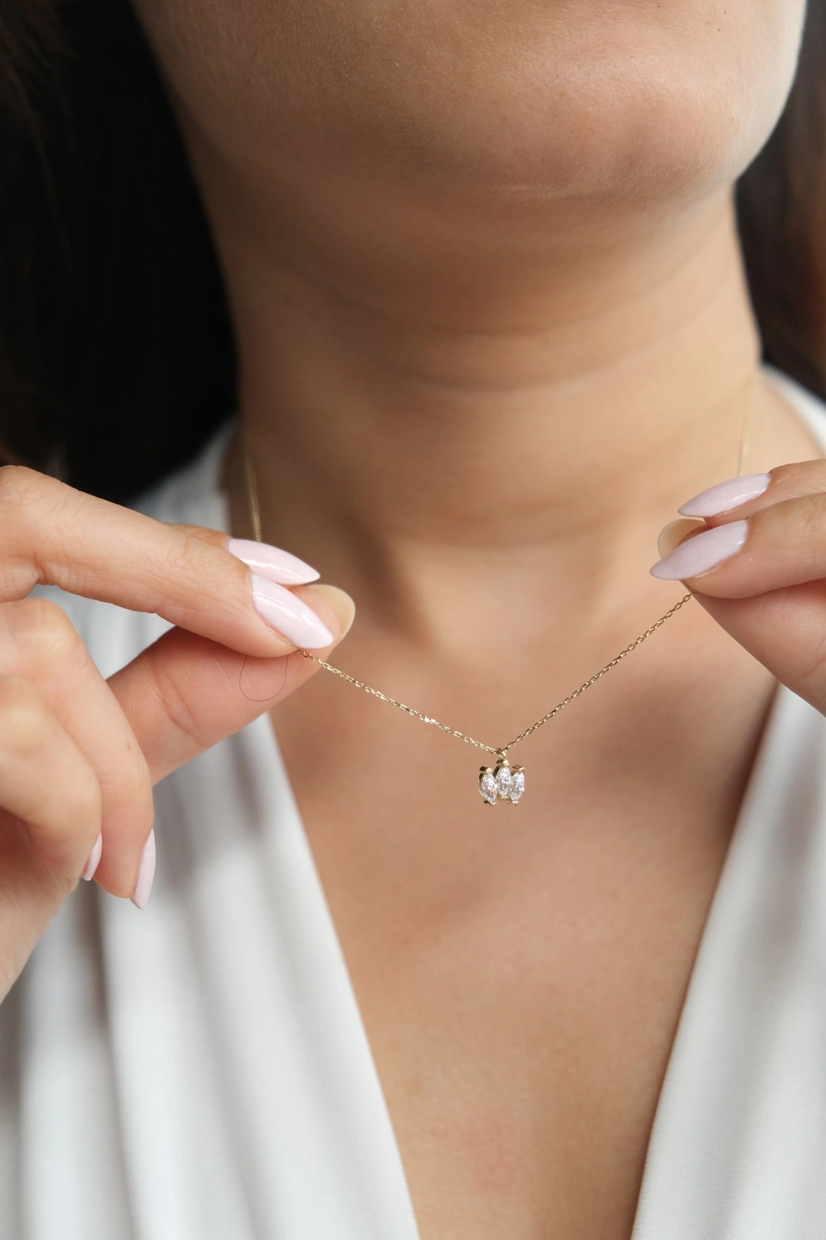 Asil 14 Ayar Üç Taşlı Altın Kolye KLY3496