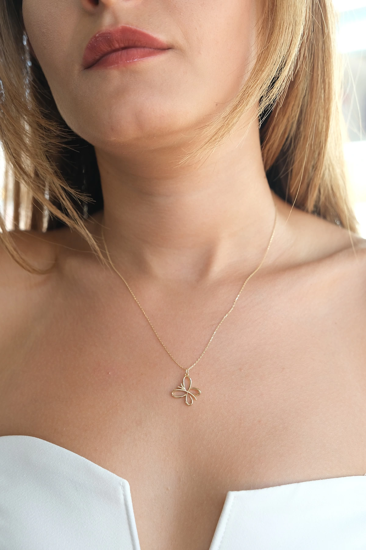 Asil 14 Ayar Kelebek Model Altın Kolye KLY2977