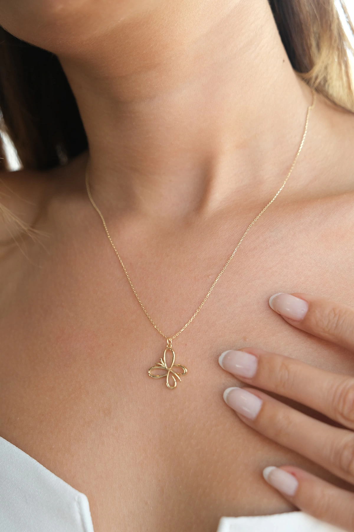 Asil 14 Ayar Kelebek Model Altın Kolye KLY2977