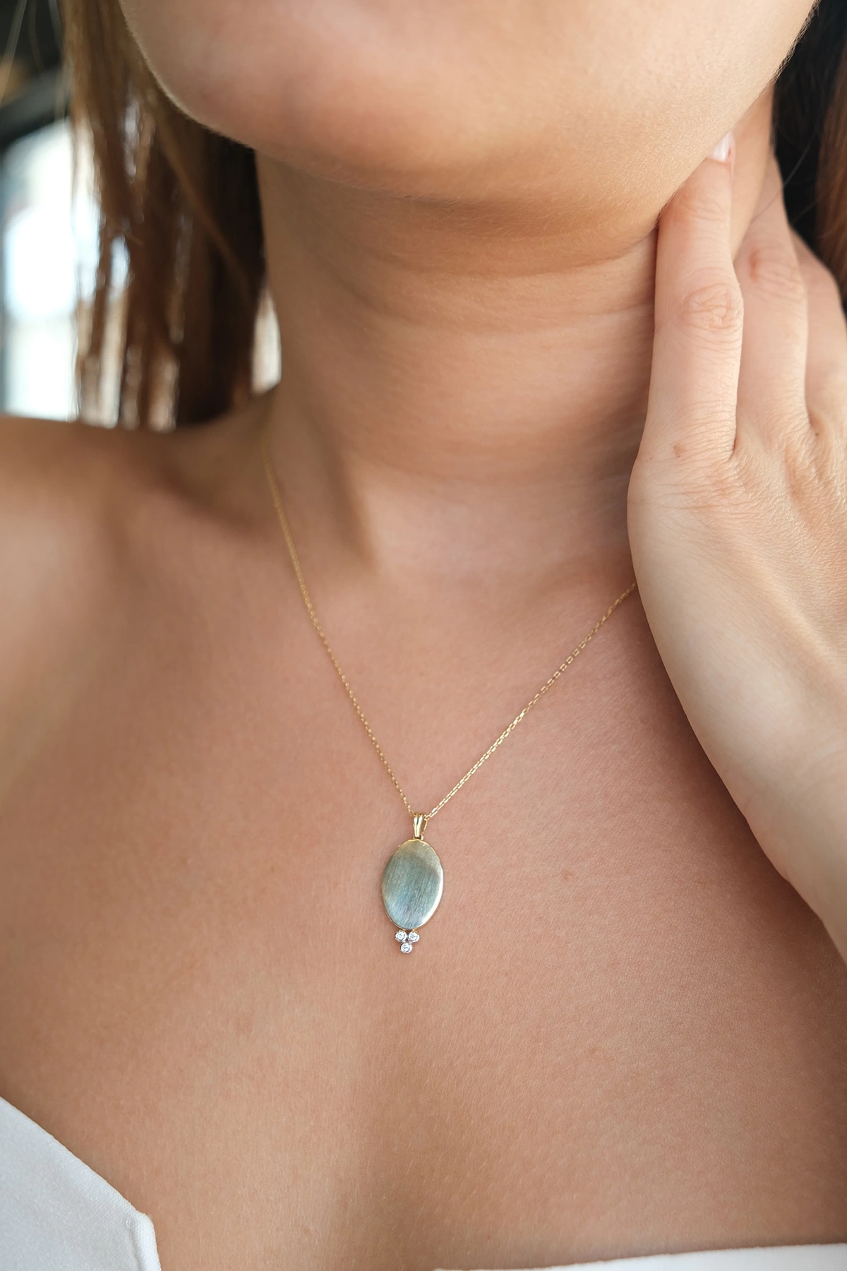 Asil 14 Ayar Taşlı Plaka Altın Kolye KLY3208