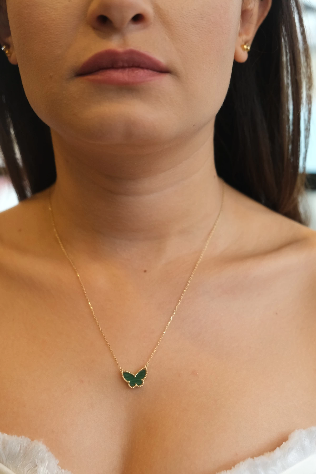 Asil 14 Ayar Malahit Kelebek Altın Kolye KLY3275