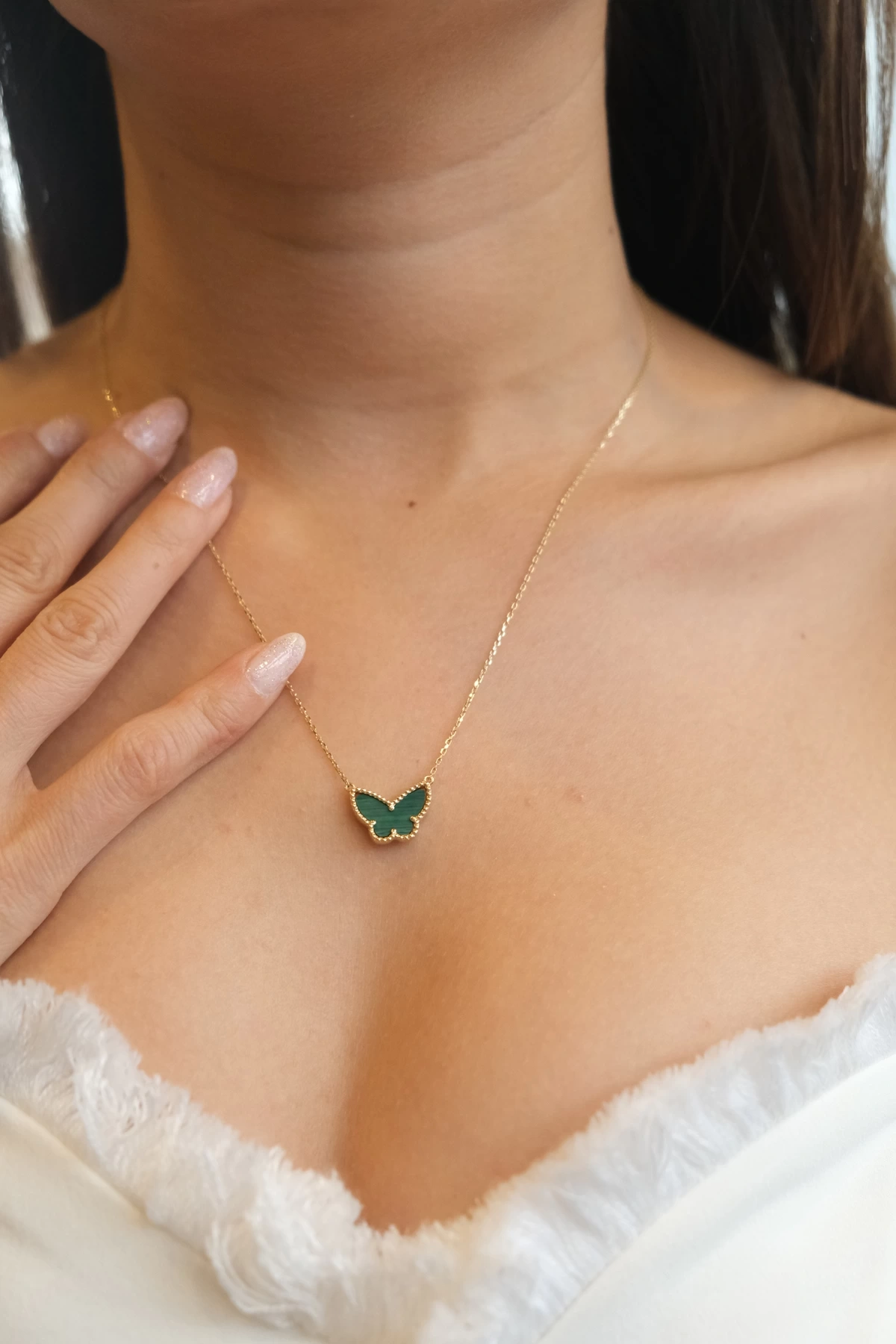 Asil 14 Ayar Malahit Kelebek Altın Kolye KLY3275