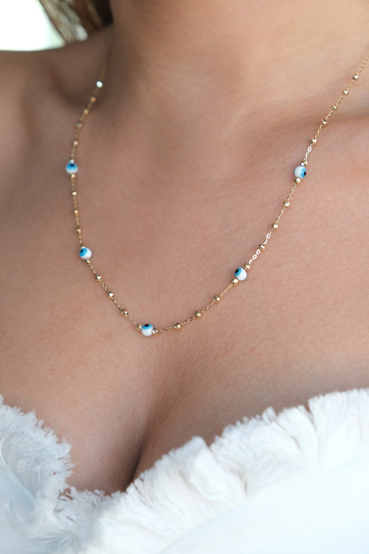 Asil 14 Ayar Nazar Boncuğu Toplu Altın Kolye KLY3260