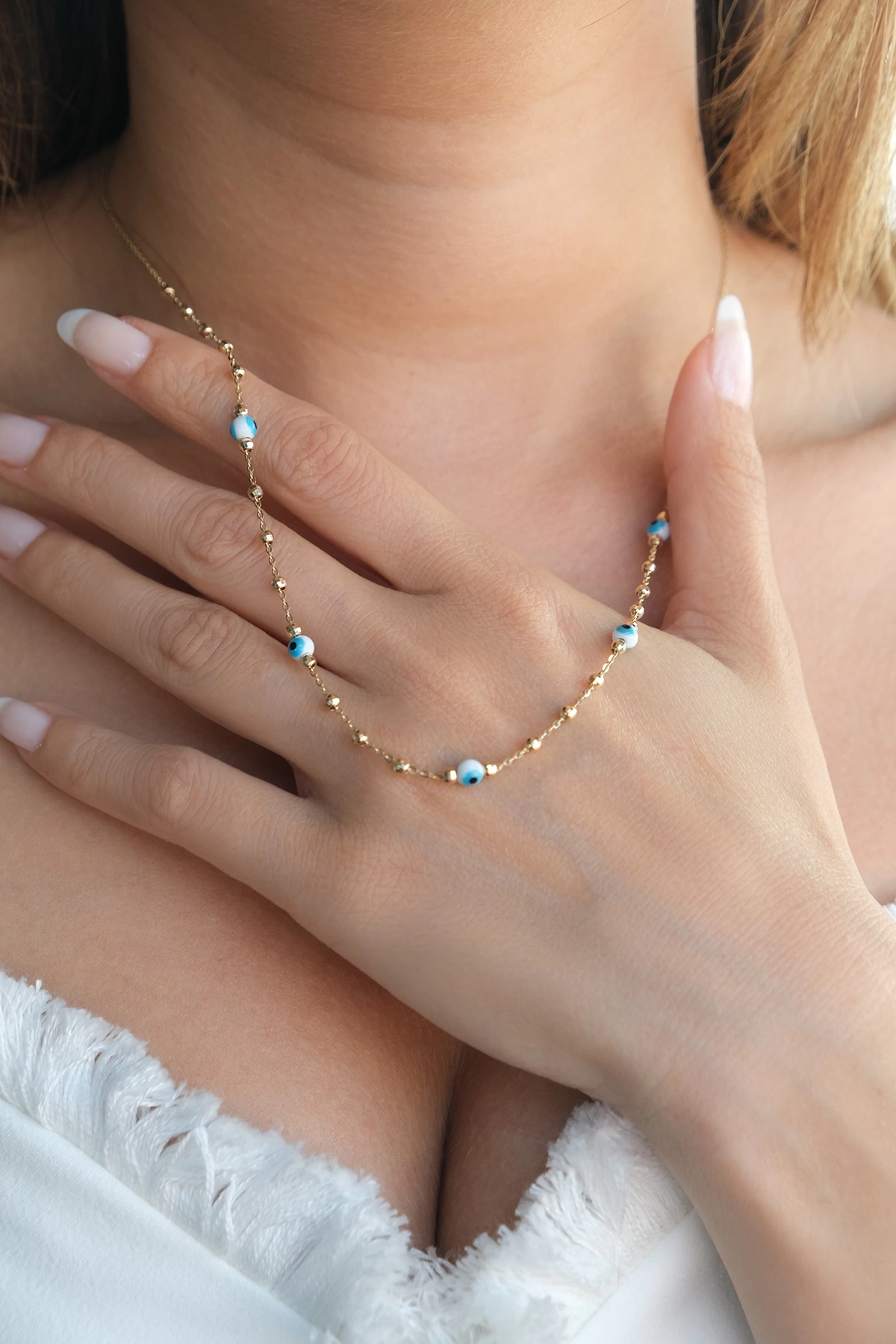 Asil 14 Ayar Nazar Boncuğu Toplu Altın Kolye KLY3260