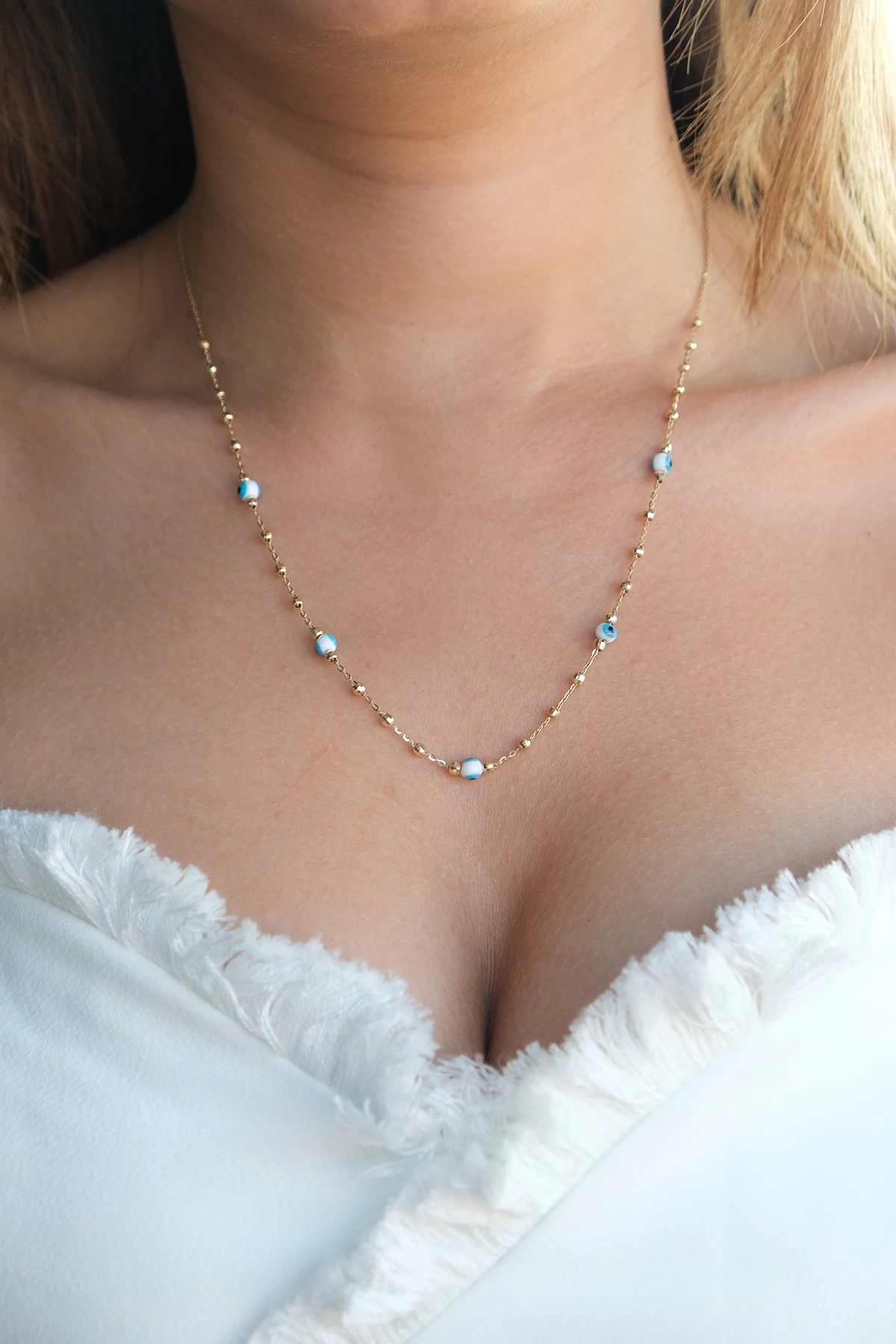 Asil 14 Ayar Nazar Boncuğu Toplu Altın Kolye KLY3260