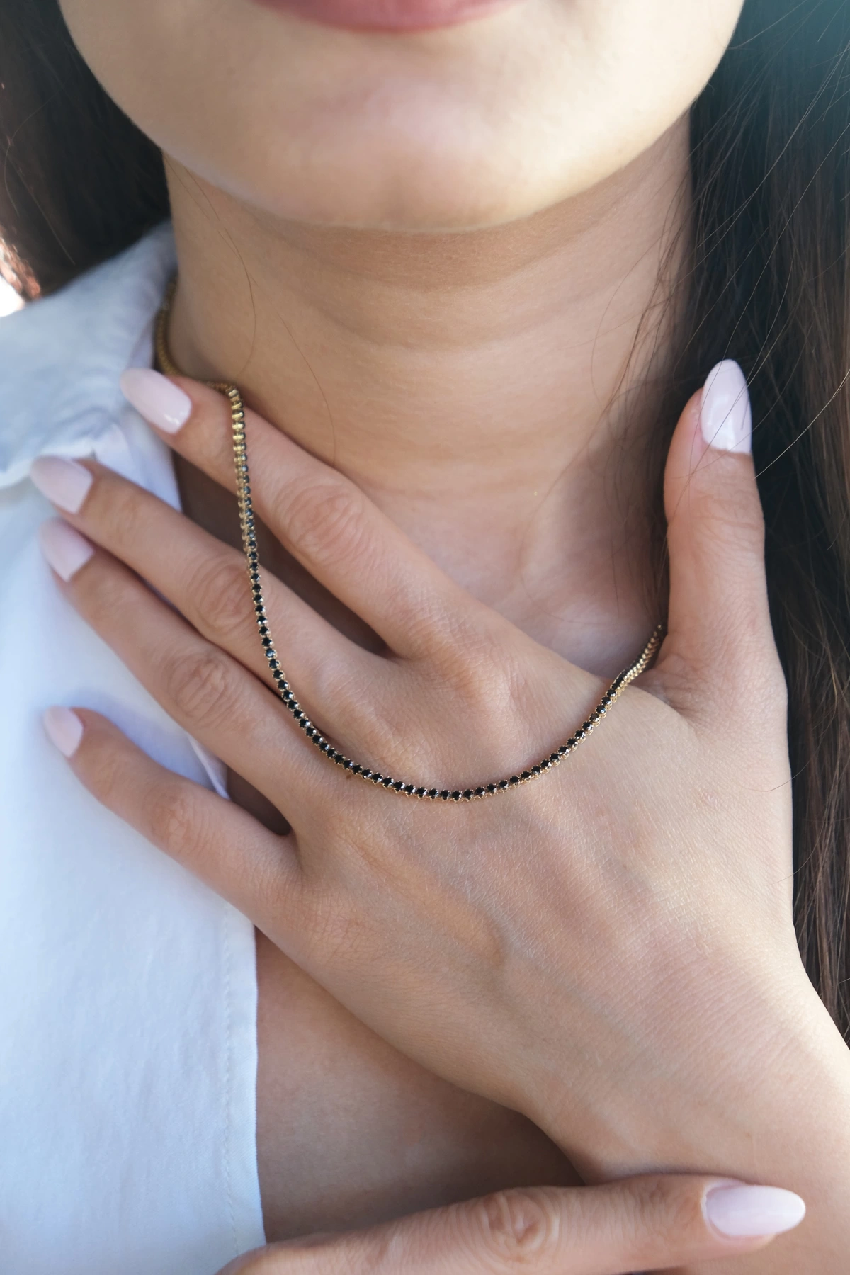 Asil 14 Ayar Siyah Taşlı Altın Kolye KLY3354