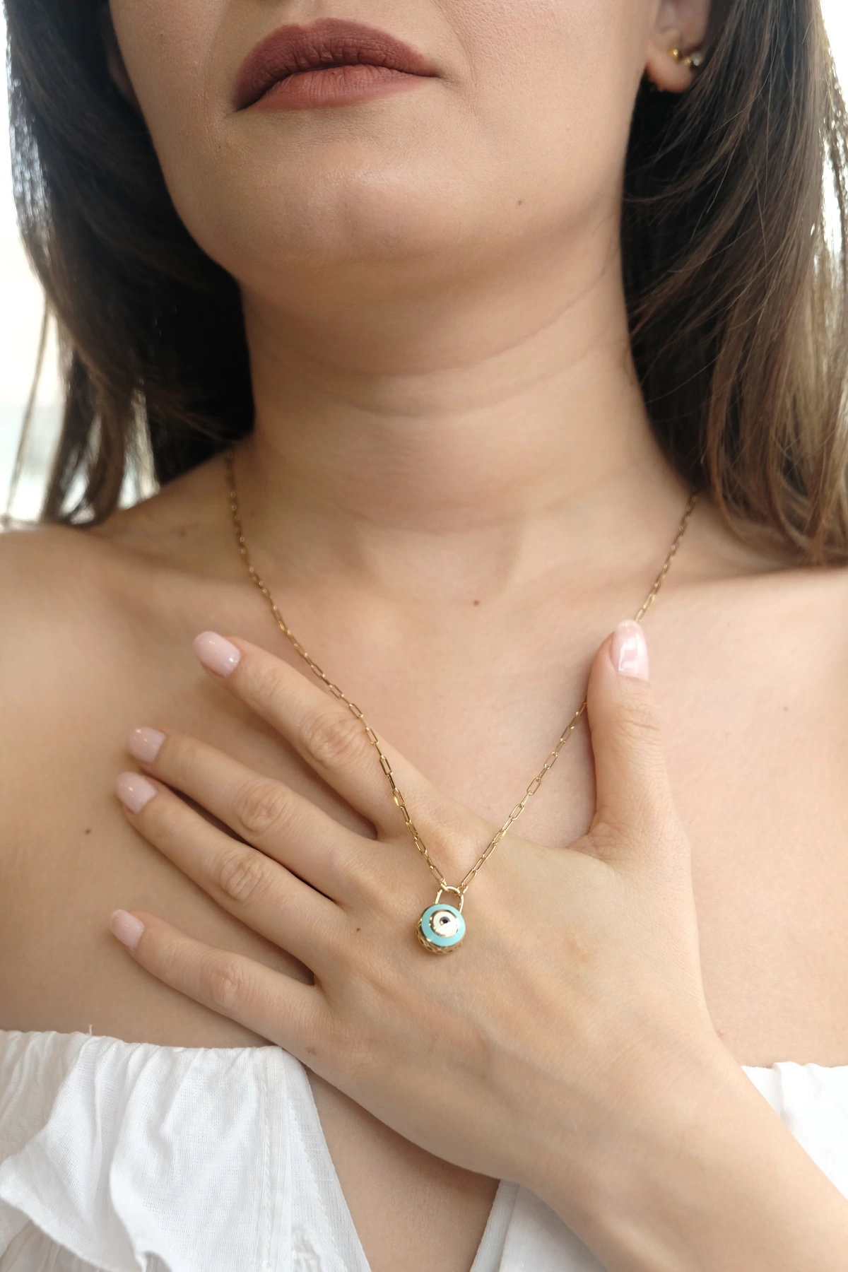 Asil 14 Ayar Ataç Zincir Nazar Altın Kolye Kly3288