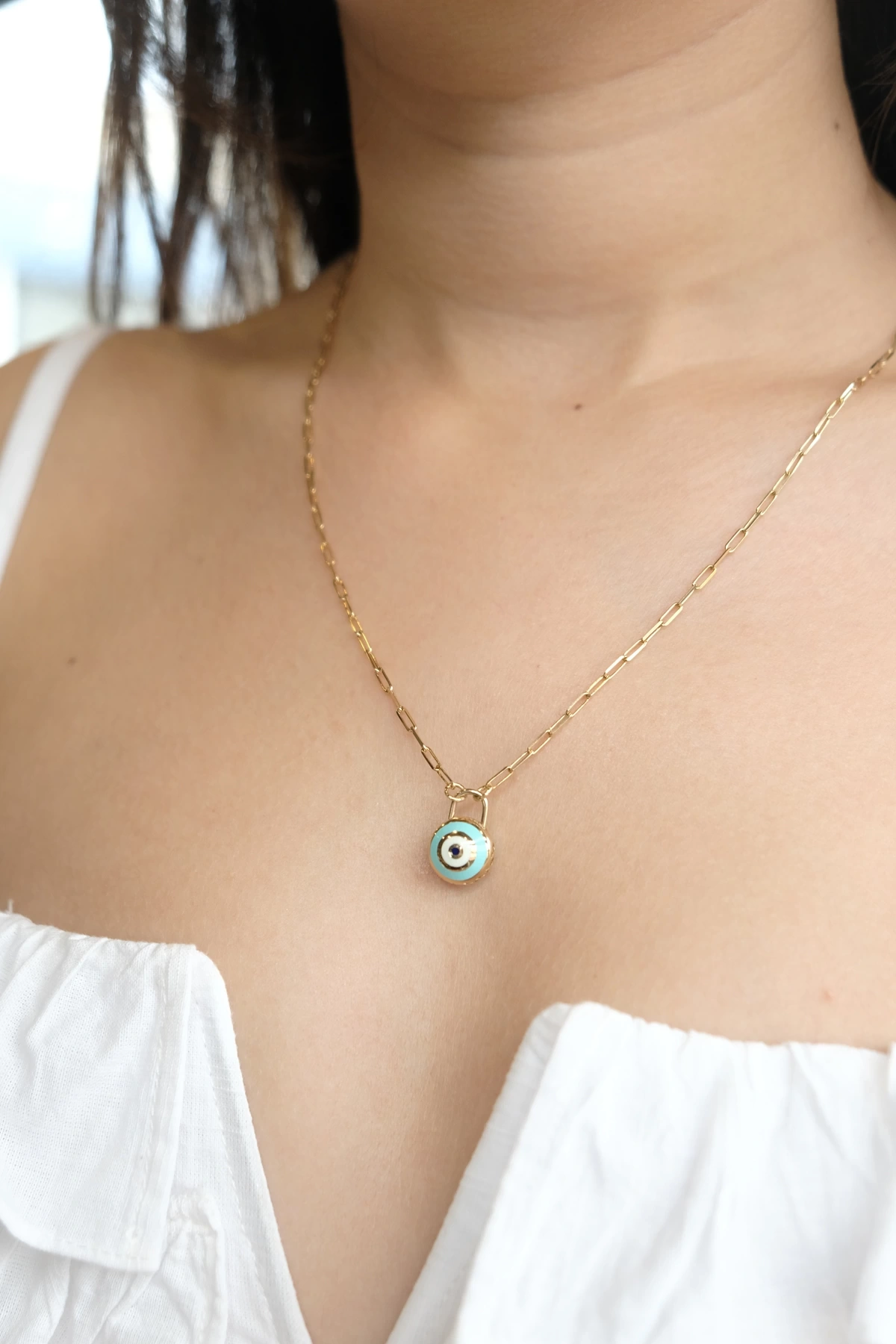 Asil 14 Ayar Ataç Zincir Nazar Altın Kolye Kly3288