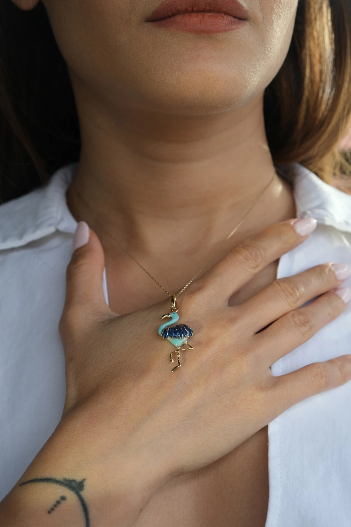 Asil 14 Ayar İtalyan Tasarım Mavi Pelikan Altın Kolye Ucu KLU1557