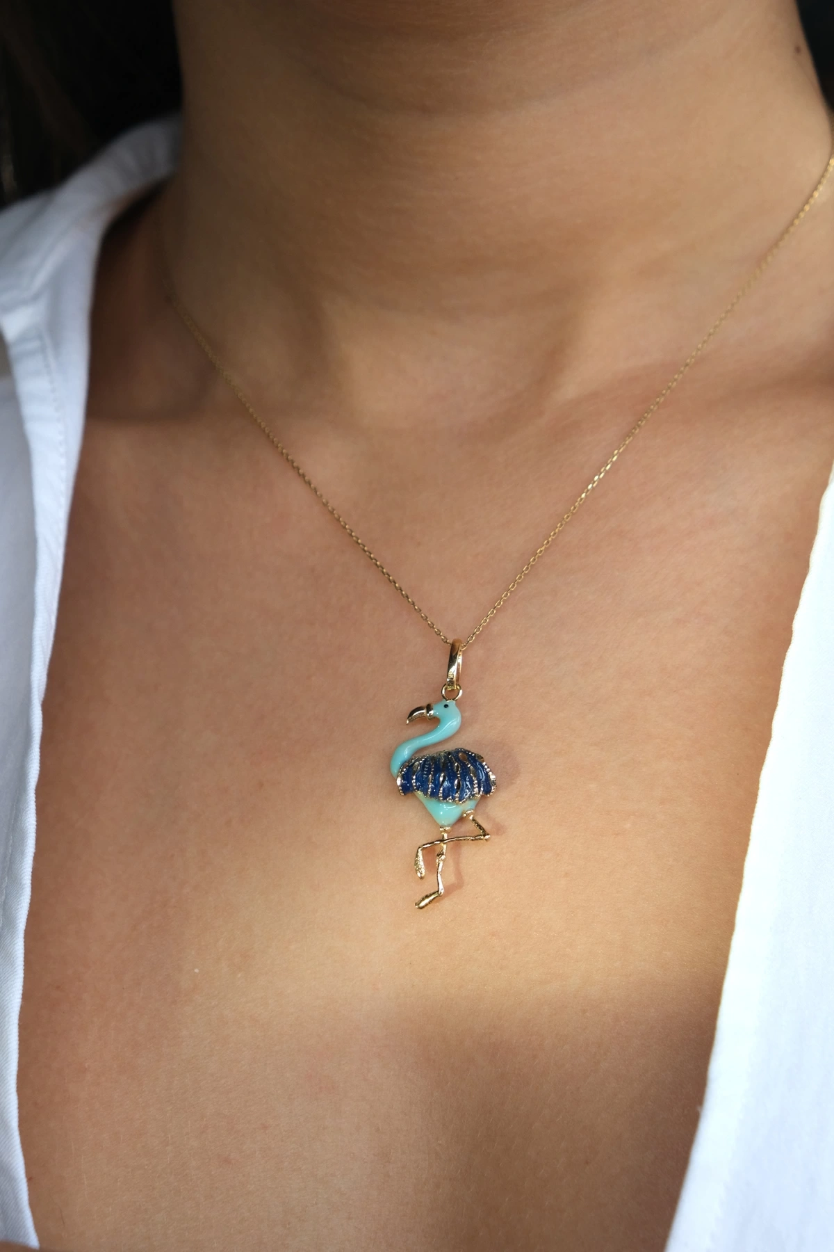 Asil 14 Ayar İtalyan Tasarım Mavi Pelikan Altın Kolye Ucu KLU1557