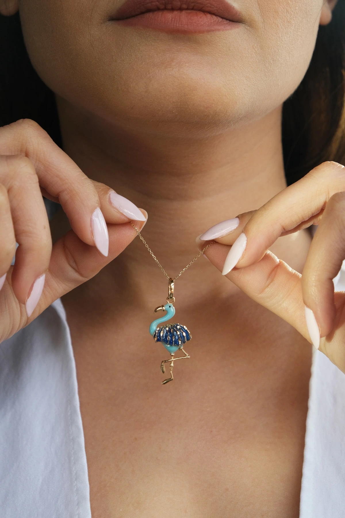 Asil 14 Ayar İtalyan Tasarım Mavi Pelikan Altın Kolye Ucu KLU1557