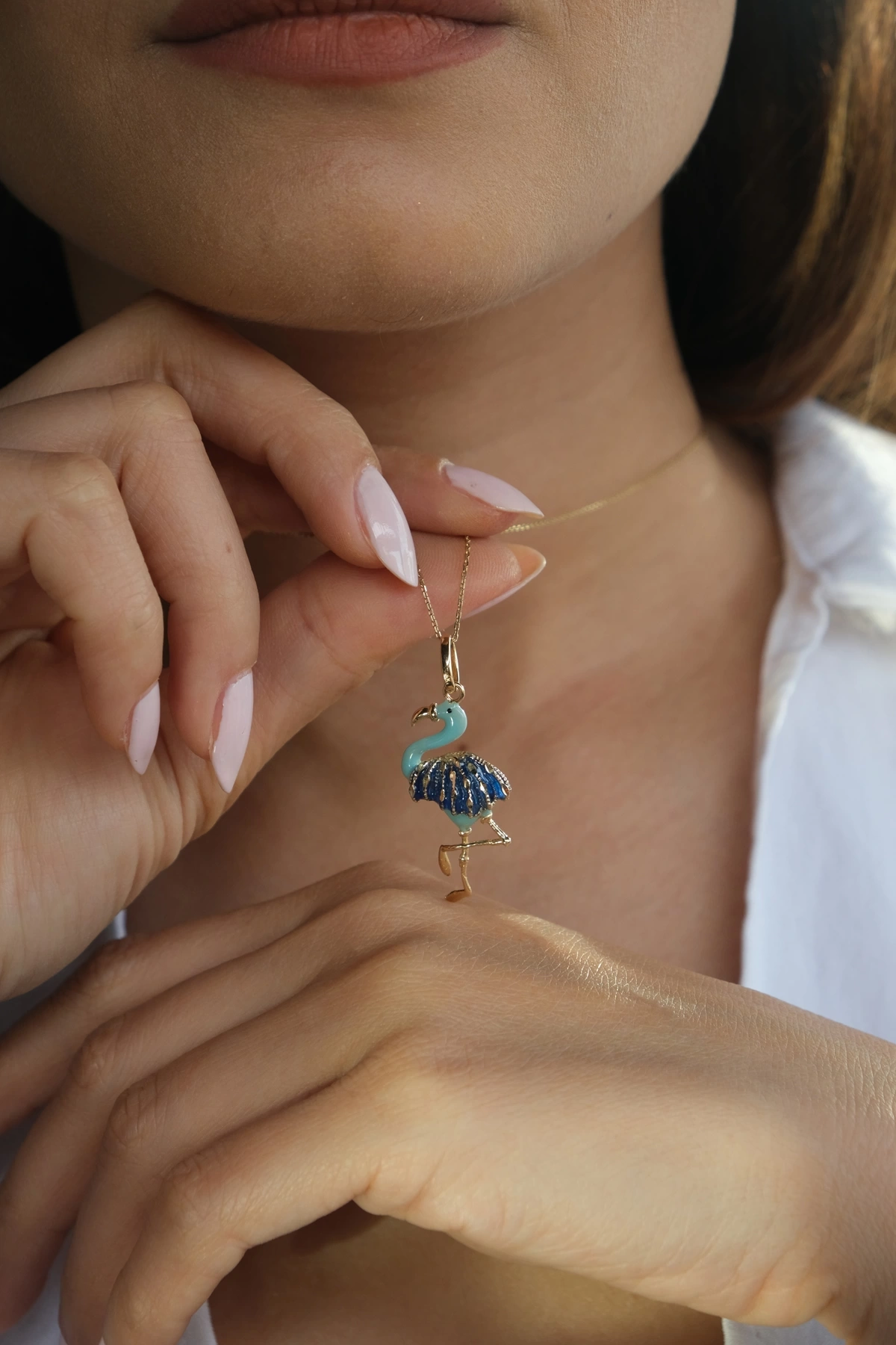 Asil 14 Ayar İtalyan Tasarım Mavi Pelikan Altın Kolye Ucu KLU1557