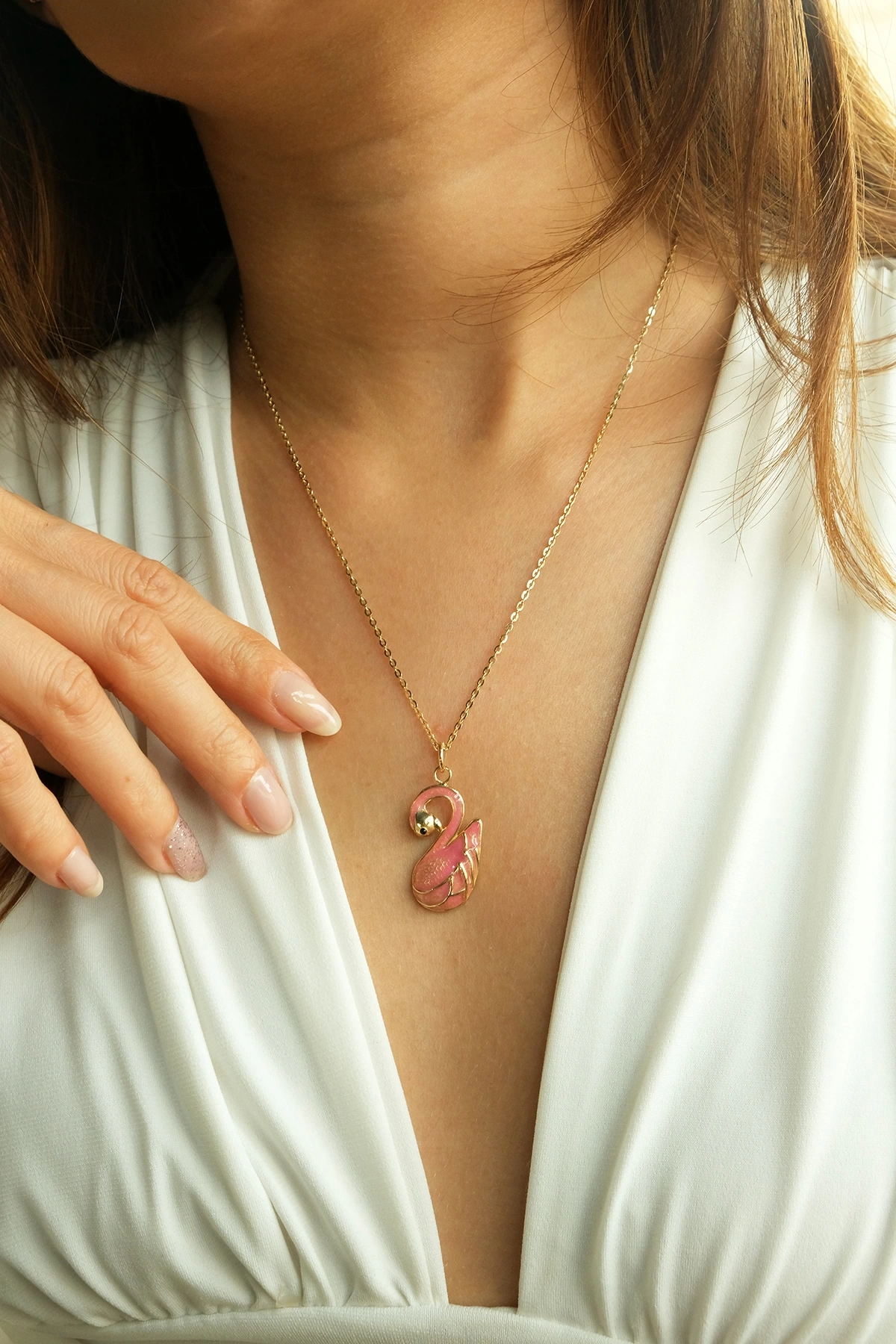 Asil 14 Ayar Özel Tasarım Kuğu Altın Kolye Ucu KLU1389