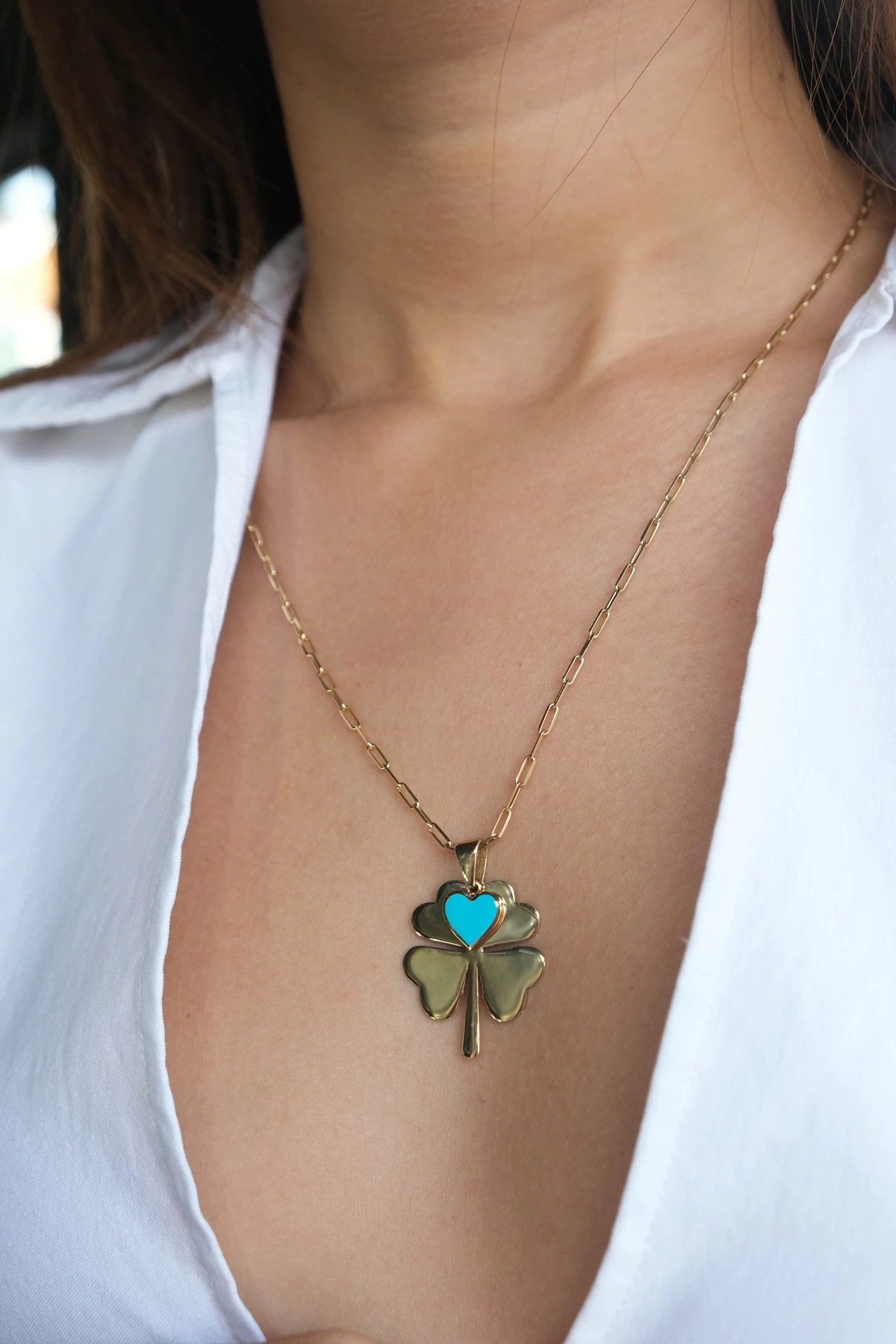 Asil 14 Ayar Kalpli Yonca Altın Kolye Ucu KLU1761