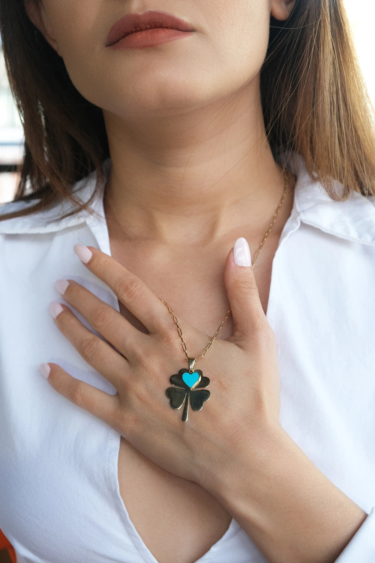 Asil 14 Ayar Kalpli Yonca Altın Kolye Ucu KLU1761