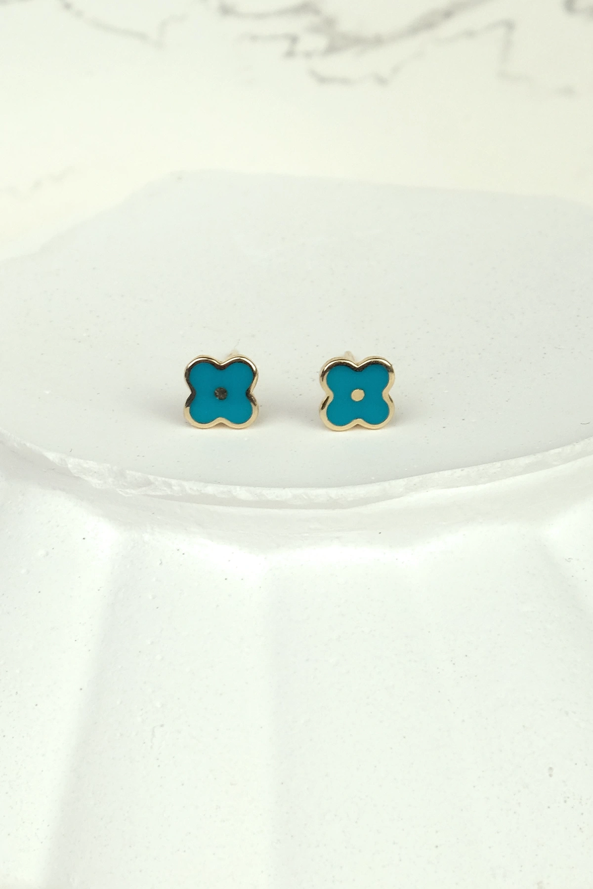 Asil 14 Ayar Mavi Sarmaşık Çiçeği Çocuk Altın Küpe KP2252