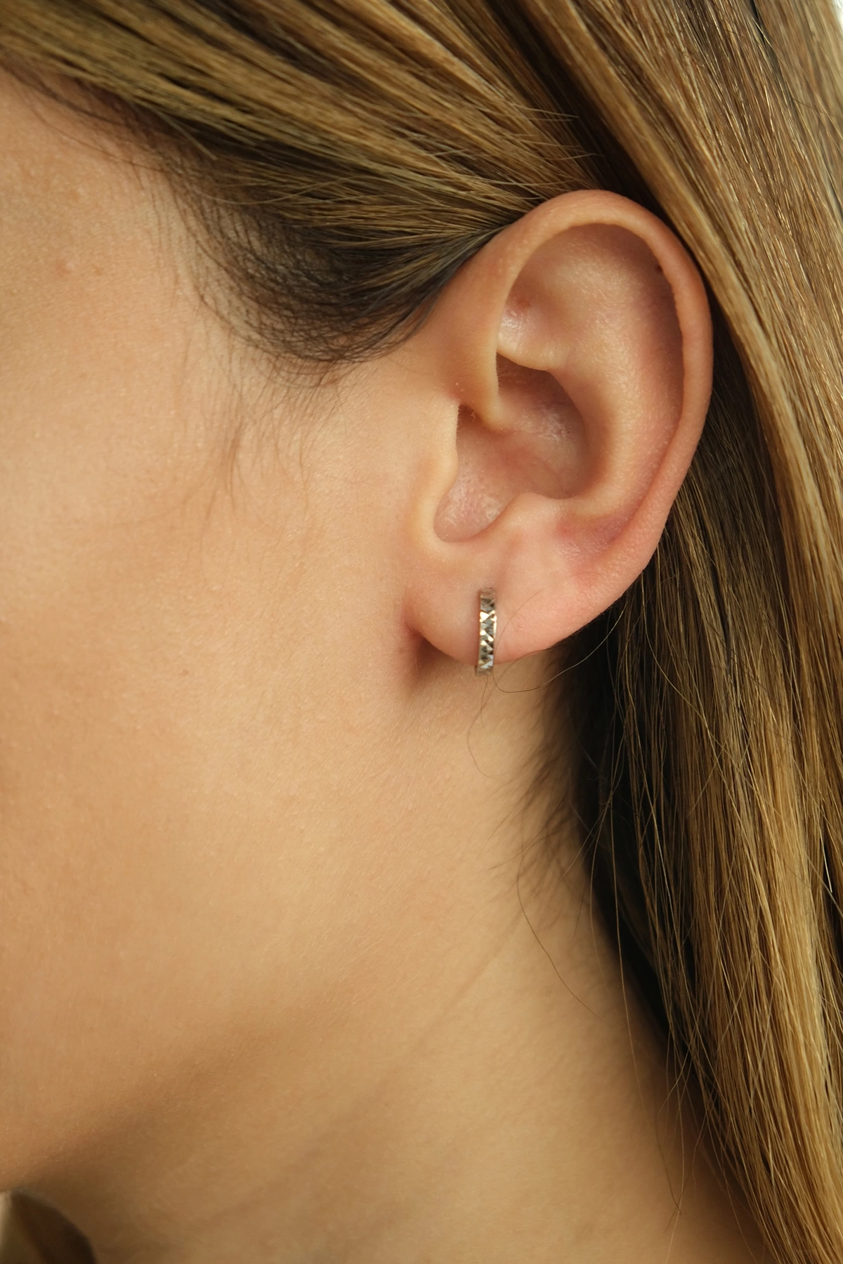 Asil 14 Ayar Mini Halka Beyaz Altın Küpe KP2442