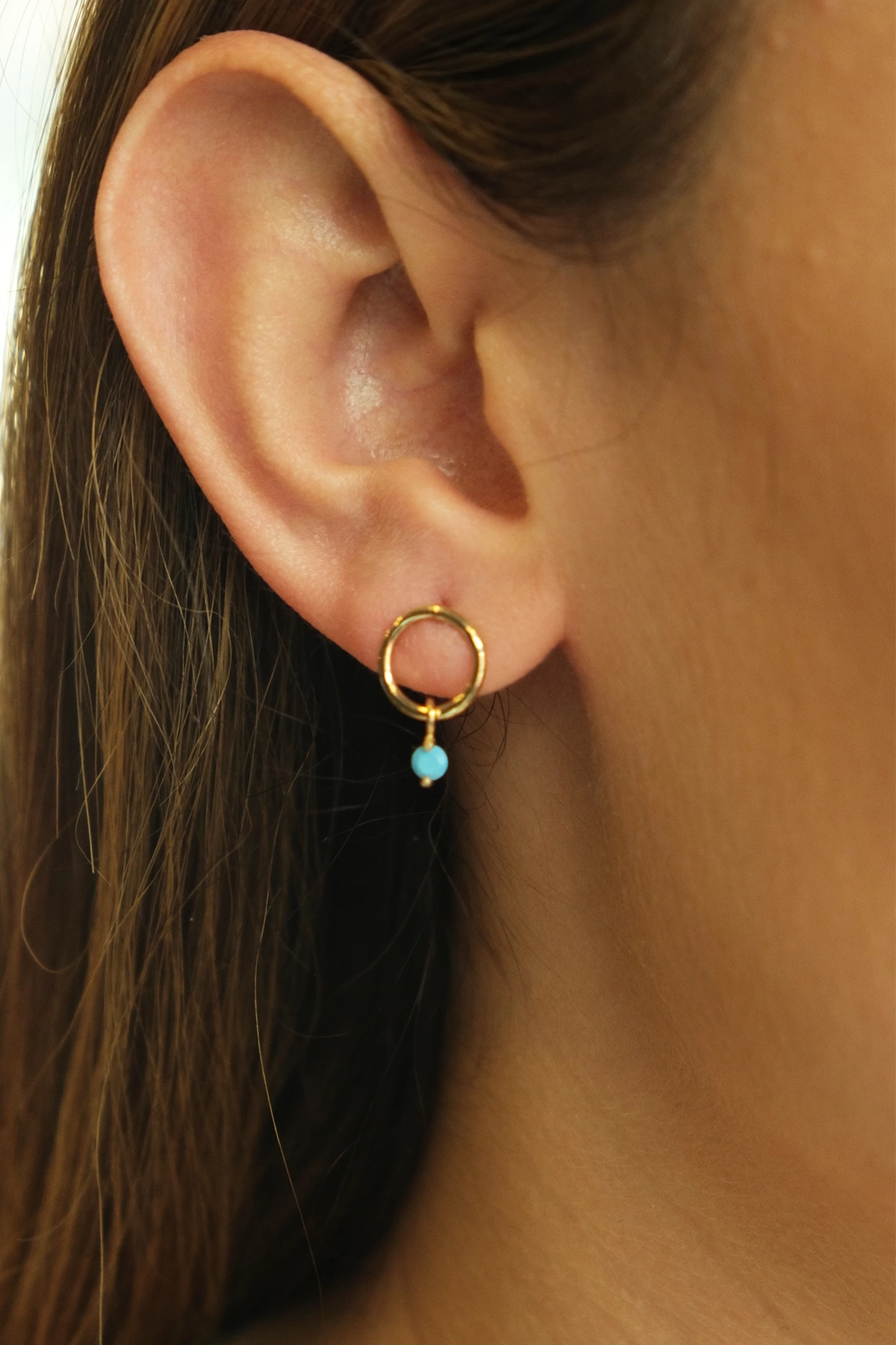 Asil 14 Ayar Turkuaz Taşlı Mini Halka Altın Küpe KP3650