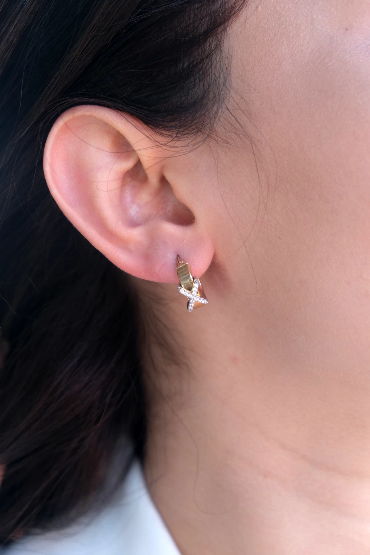 Asil 14 Ayar Taşlı Halka Altın Küpe KP1969