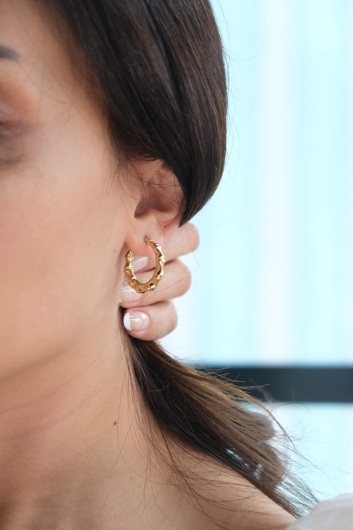 Asil 14 Ayar Kemik Model Halka Altın Küpe KP4315