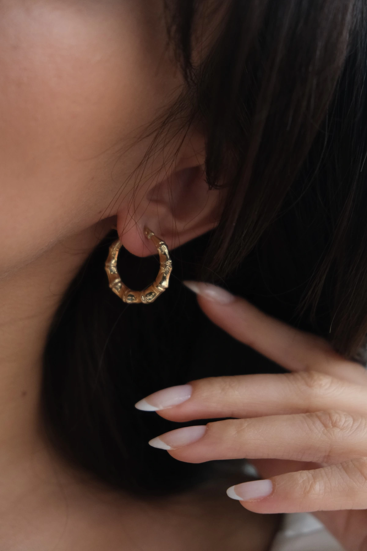 Asil 14 Ayar Kemik Model Halka Altın Küpe KP4315