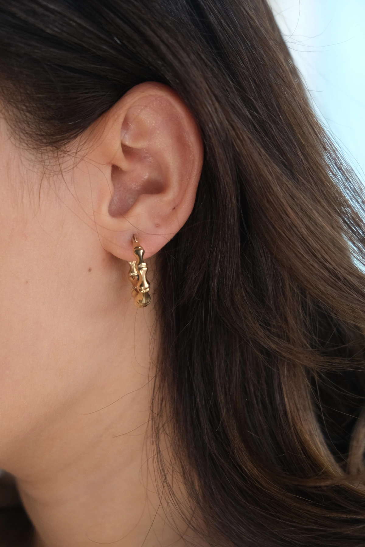 Asil 14 Ayar Kemik Model Halka Altın Küpe KP4315