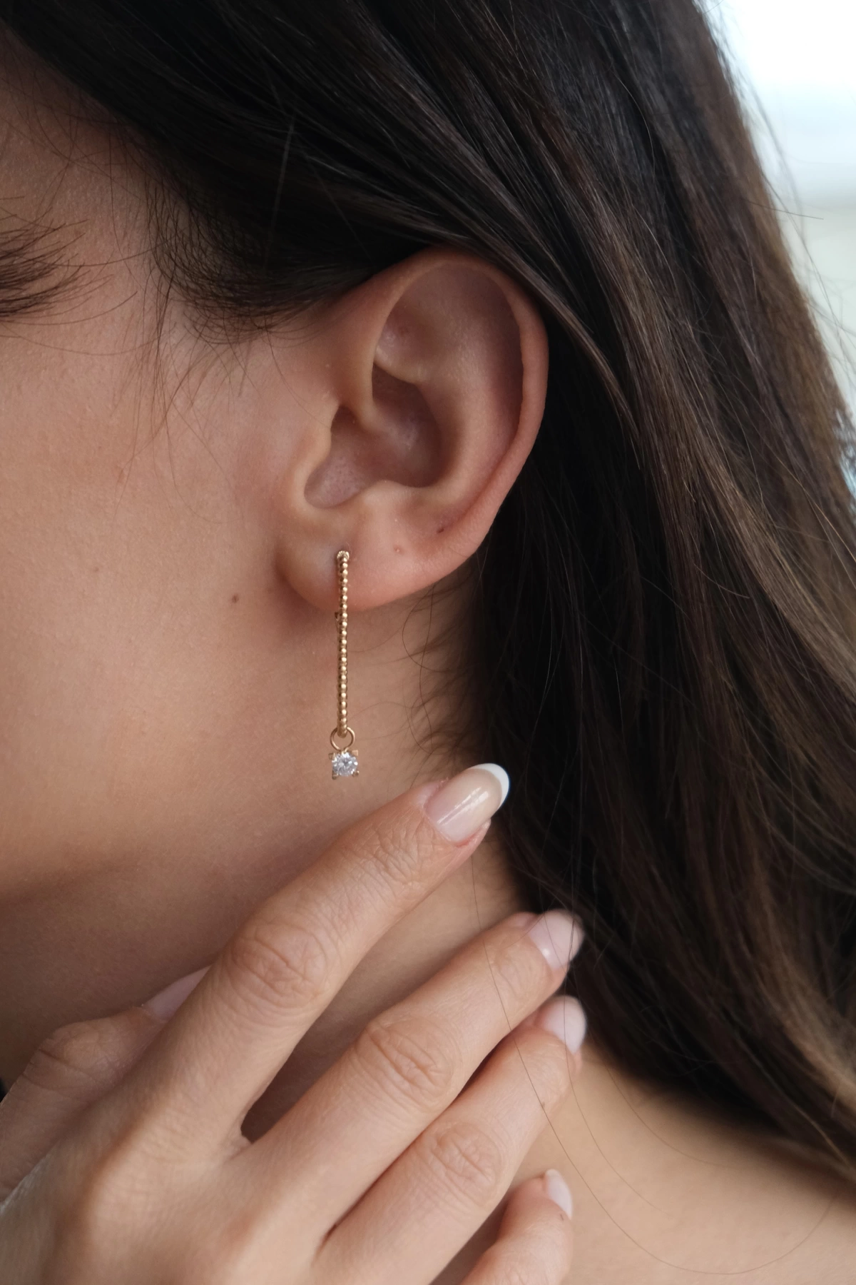 Asil 14 Ayar Dikdörtgen Tek Taşlı Halka Altın Küpe KP1839