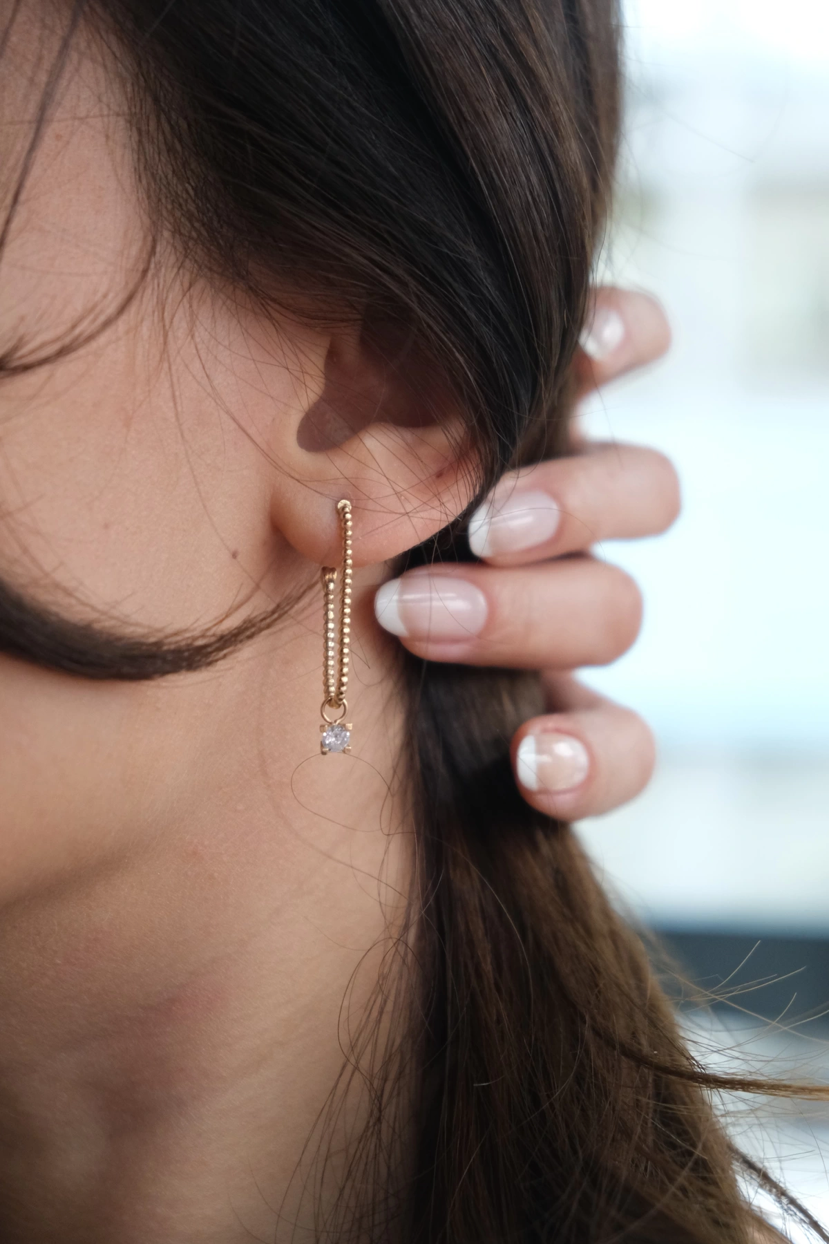 Asil 14 Ayar Dikdörtgen Tek Taşlı Halka Altın Küpe KP1839