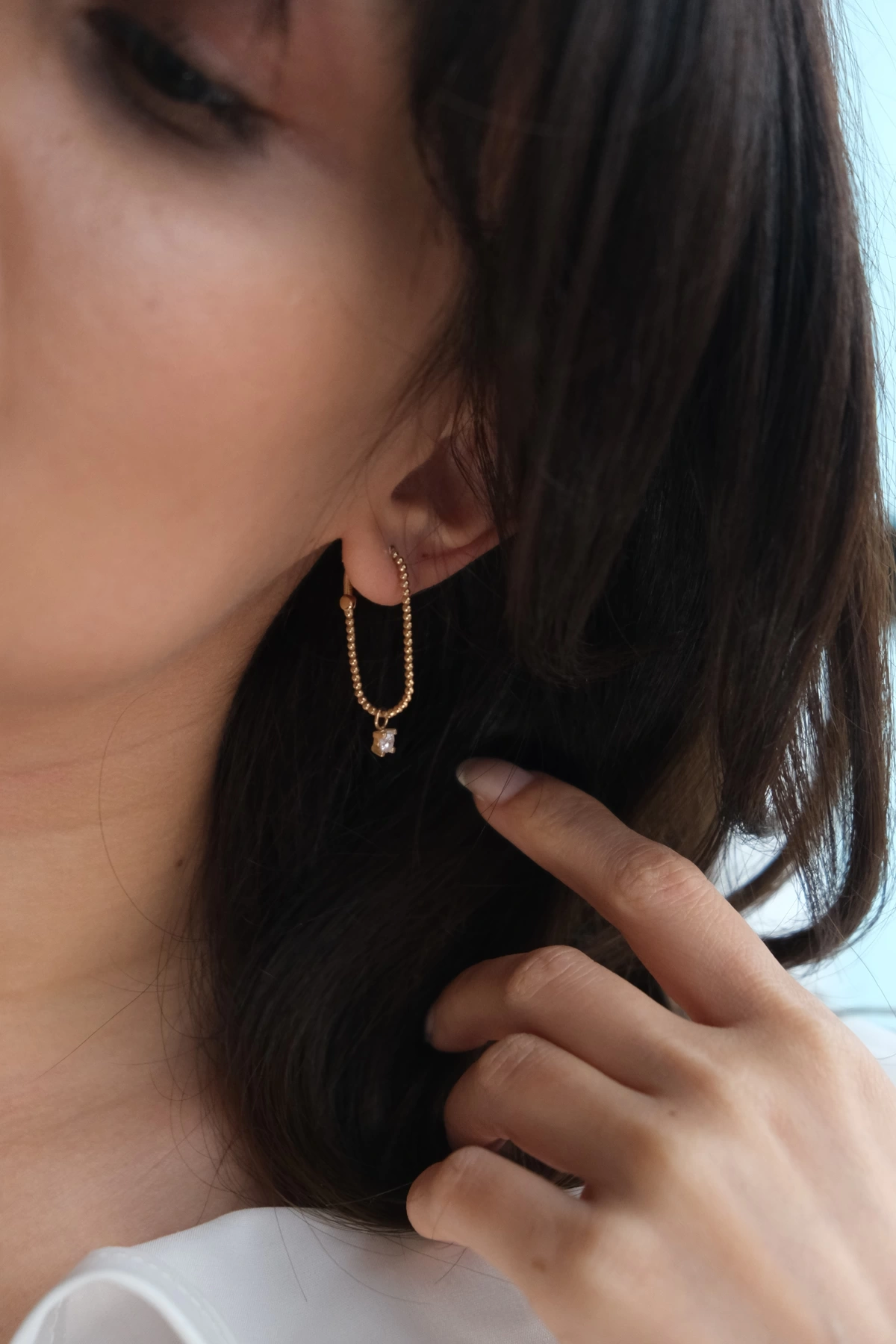 Asil 14 Ayar Dikdörtgen Tek Taşlı Halka Altın Küpe KP1839