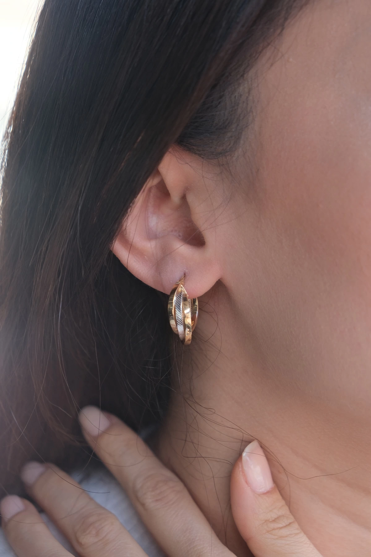 Asil 14 Ayar Kalemli Üç Halka Altın Küpe KP4008