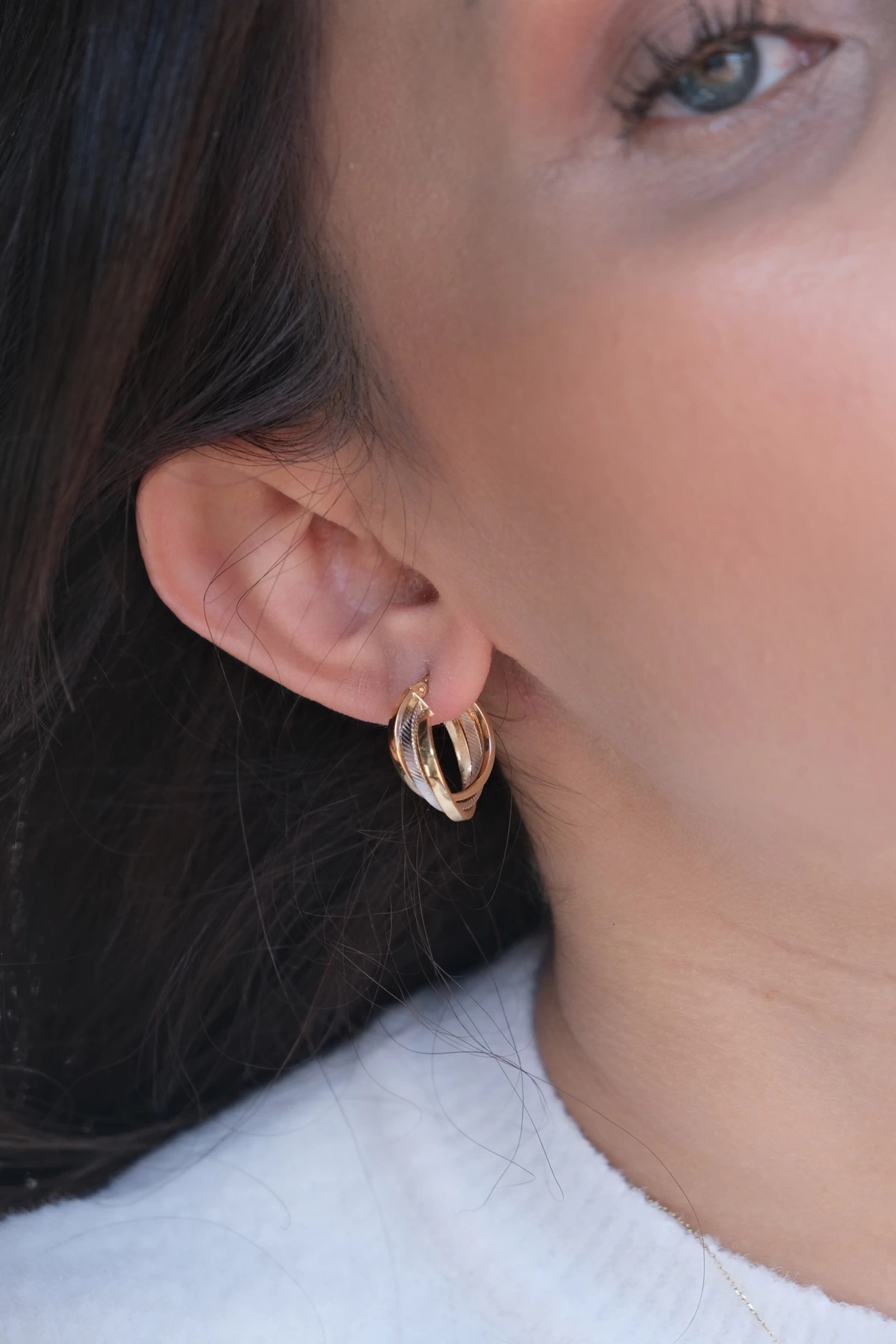 Asil 14 Ayar Kalemli Üç Halka Altın Küpe KP4008