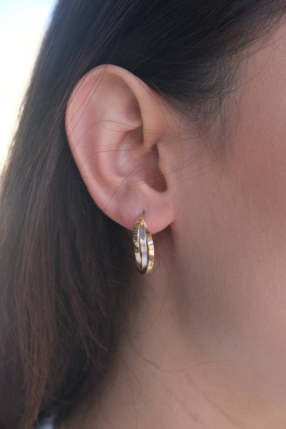 Asil 14 Ayar Kalemli Üç Halka Altın Küpe KP4008