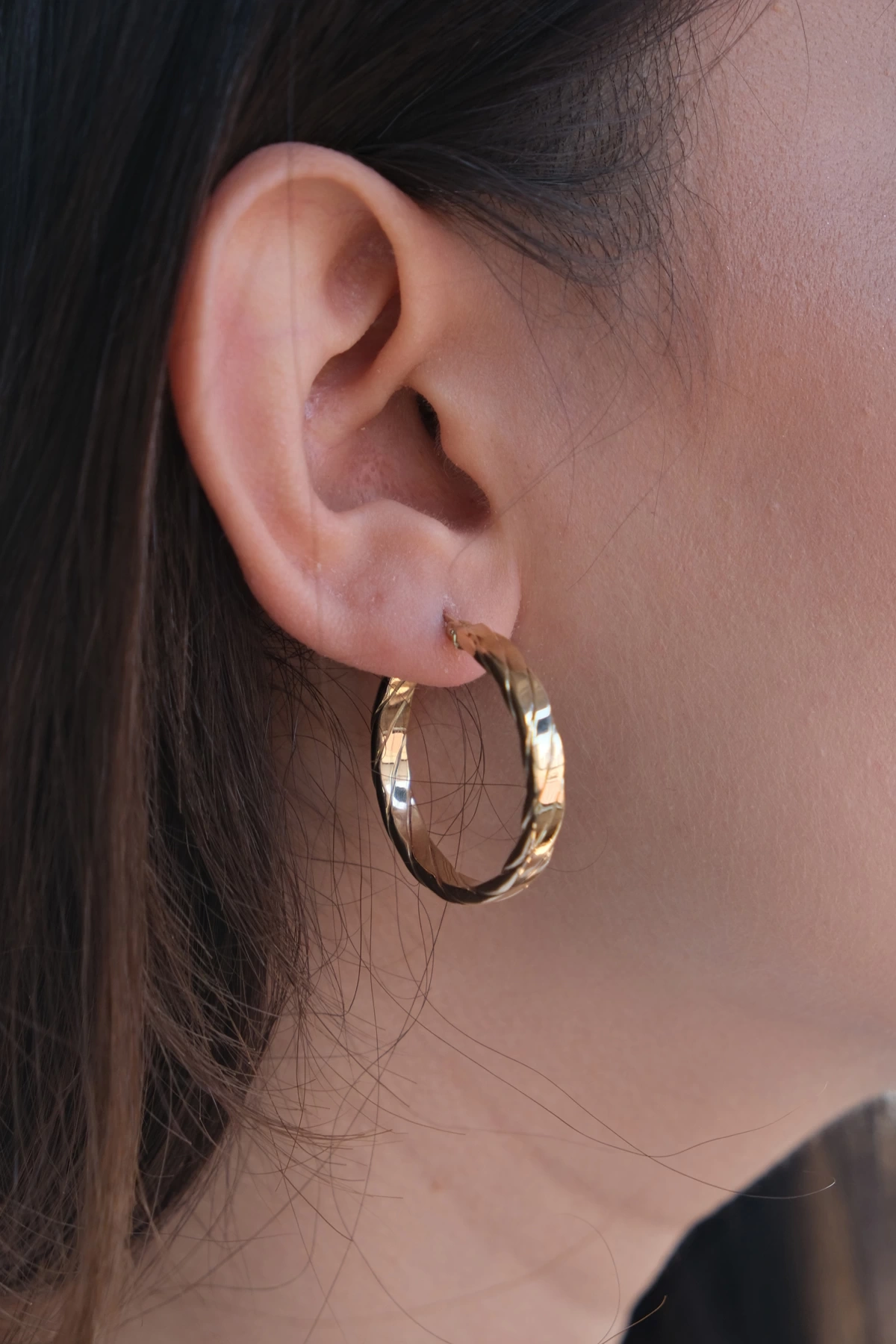 Asil 14 Ayar Çizgili Halka Altın Küpe KP4697