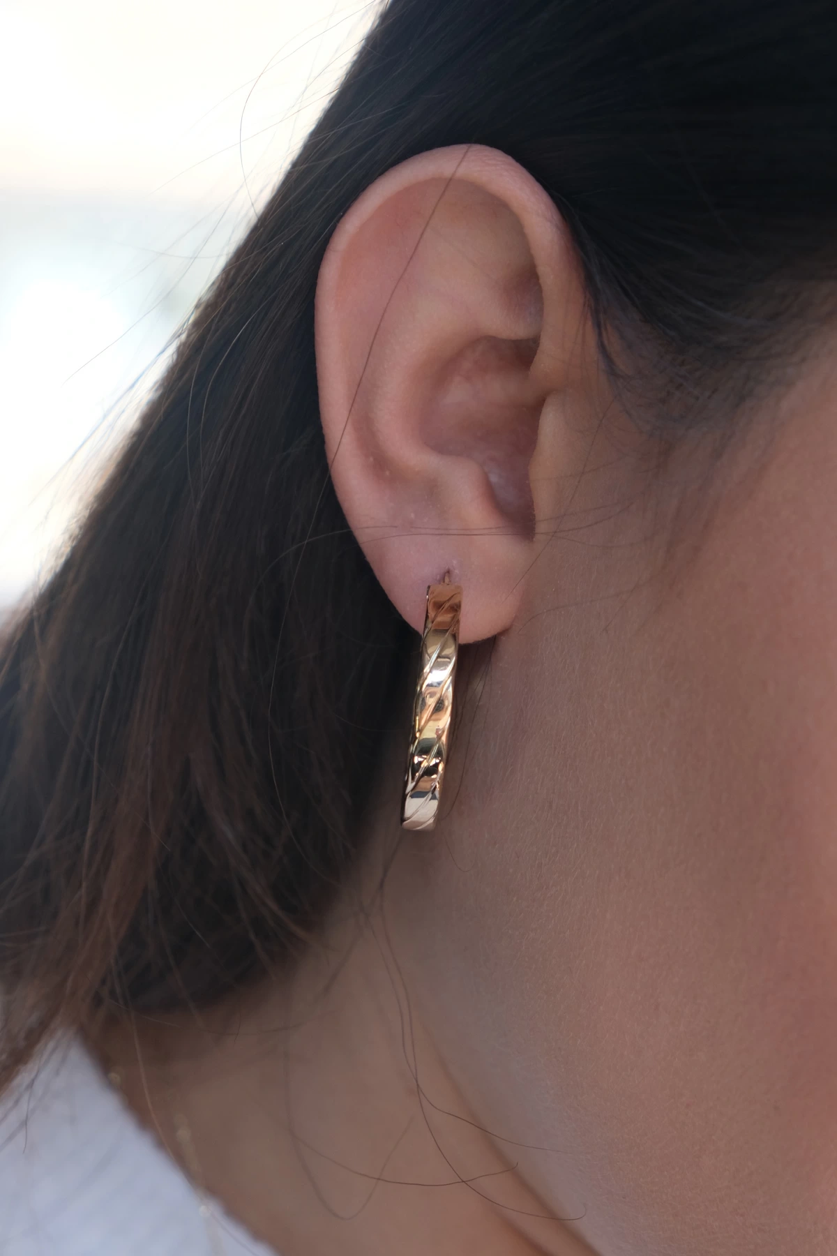 Asil 14 Ayar Çizgili Halka Altın Küpe KP4697