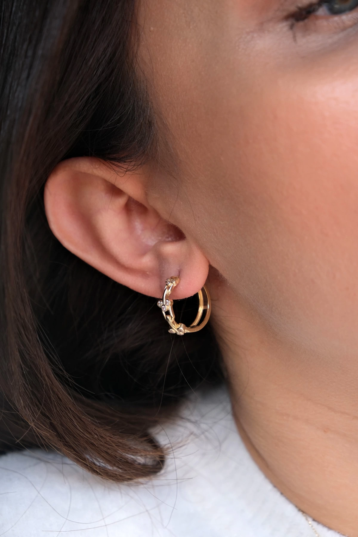 Asil 14 Ayar Taşlı Halka Altın Küpe KP4711