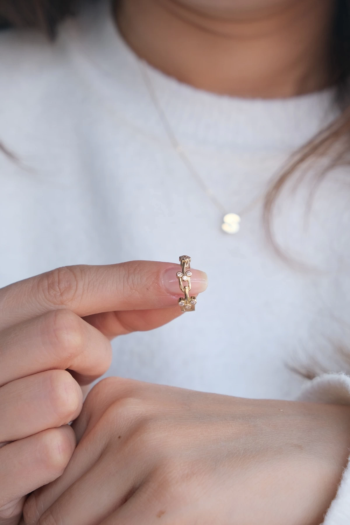 Asil 14 Ayar Taşlı Halka Altın Küpe KP4711