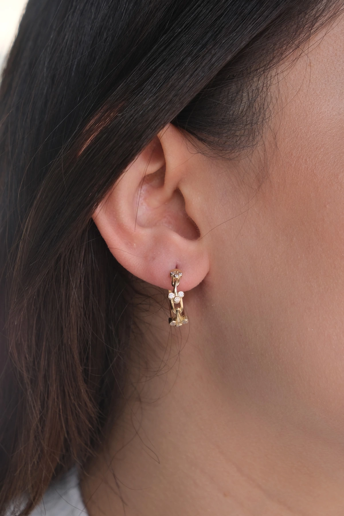 Asil 14 Ayar Taşlı Halka Altın Küpe KP4711