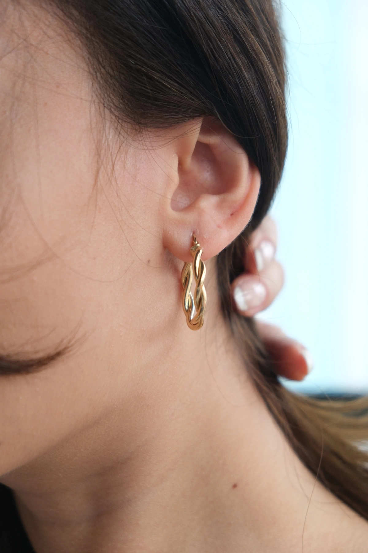 Asil 14 Ayar Salaş Burgu Halka Altın Küpe KP4003