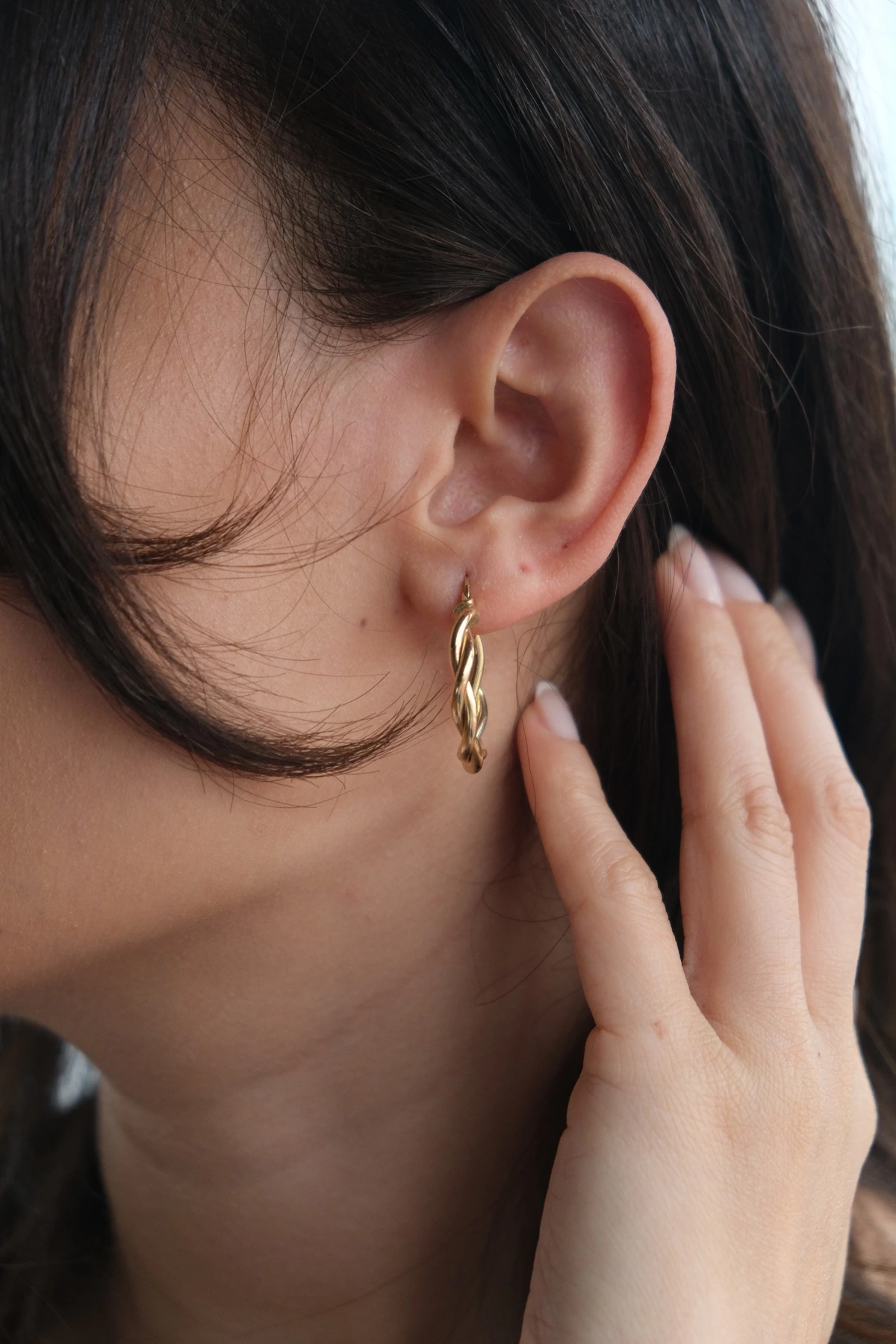 Asil 14 Ayar Salaş Burgu Halka Altın Küpe KP4003