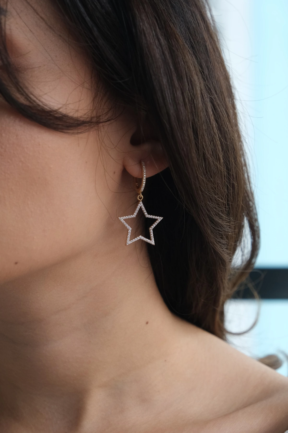 Asil 14 Ayar Taşlı Yıldız Altın Küpe KP4068