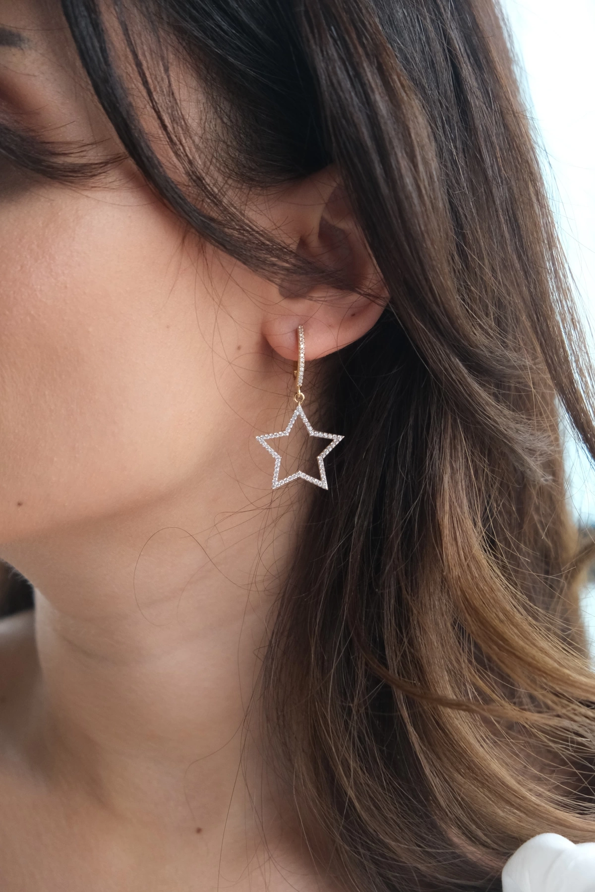 Asil 14 Ayar Taşlı Yıldız Altın Küpe KP4068