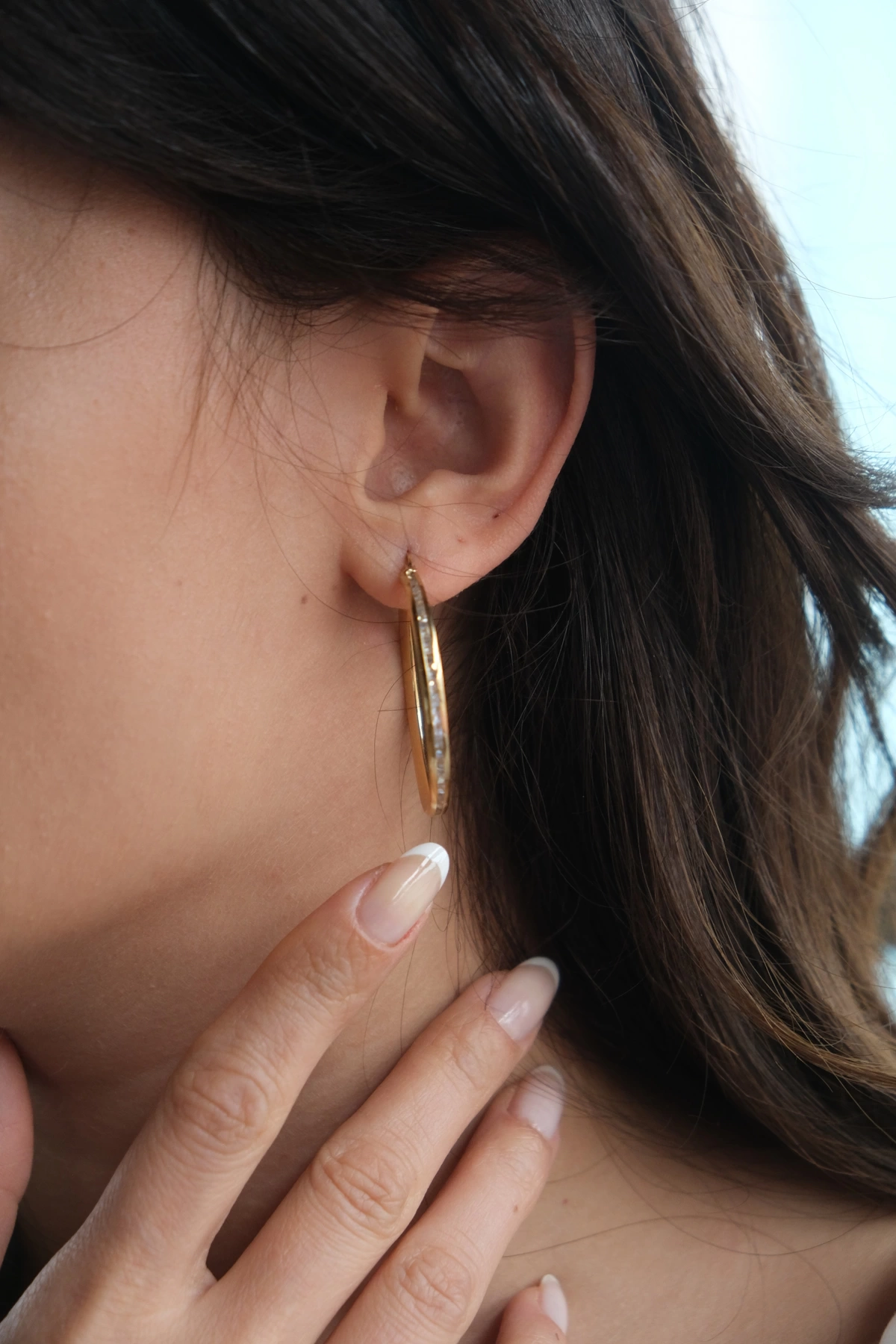 Asil 14 Ayar Taşlı Köşeli Halka Altın Küpe KP3445