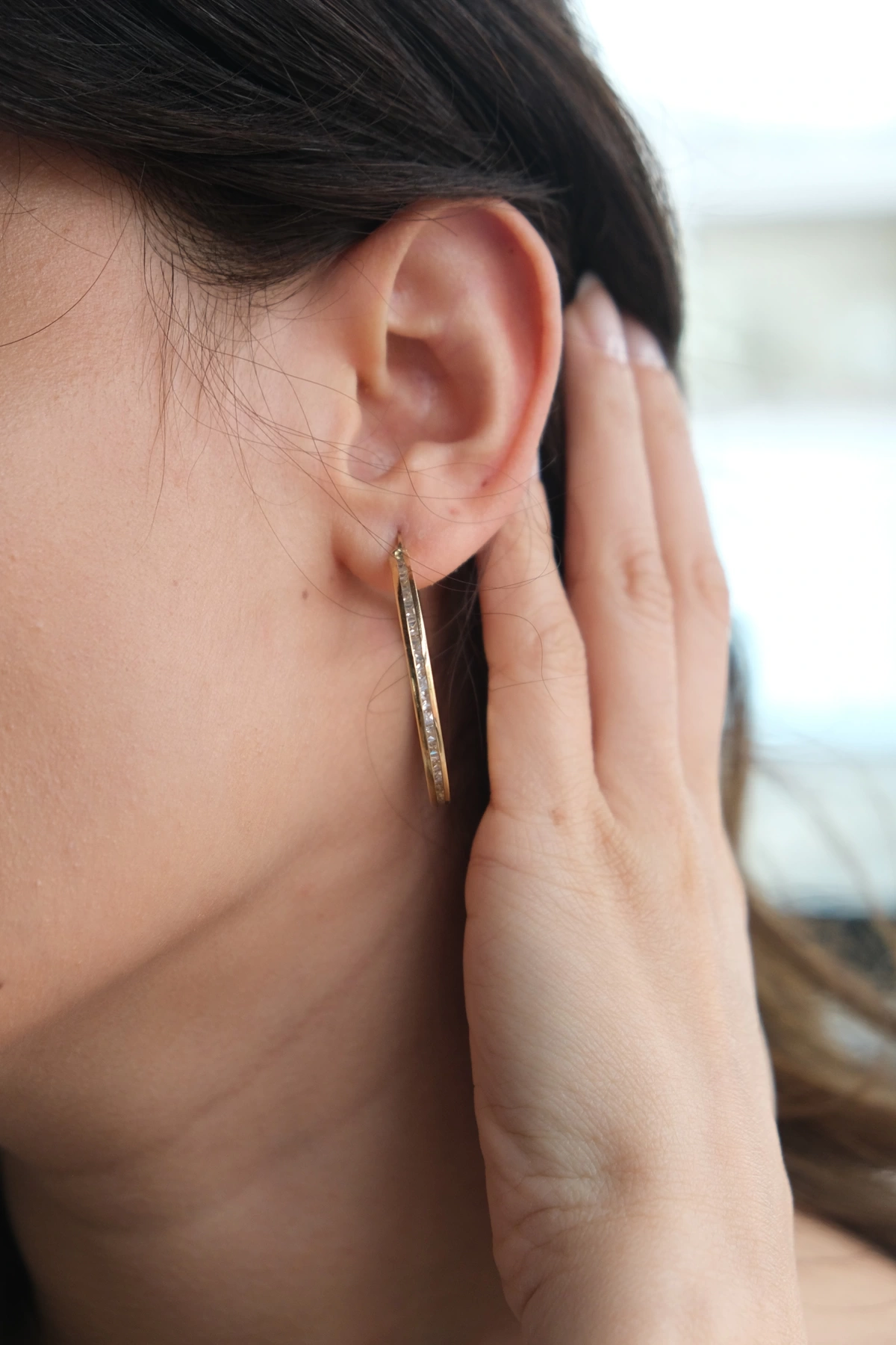 Asil 14 Ayar Taşlı Köşeli Halka Altın Küpe KP3445